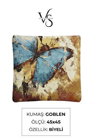  Jakarlı Dokuma Goblen Kırlent Kılıfı – 45x45 cm Biyeli ve Çift Taraflı Dekoratif Yastık