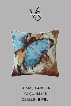  Kırlent Jakarlı Dokuma Goblen Kumaş - 45x45cm Biyeli Çift Taraflı Dekoratif Kırlent Kılıfı