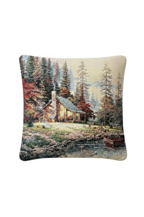 Jakarlı Dokuma Goblen Kırlent Kılıfı – 45x45 cm Biyeli ve Çift Taraflı Dekoratif Yastık