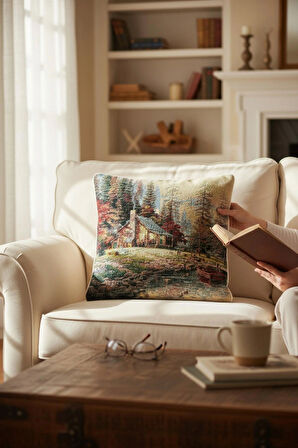 Jakarlı Dokuma Goblen Kırlent Kılıfı – 45x45 cm Biyeli ve Çift Taraflı Dekoratif Yastık