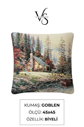 Jakarlı Dokuma Goblen Kırlent Kılıfı – 45x45 cm Biyeli ve Çift Taraflı Dekoratif Yastık
