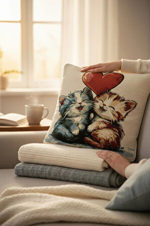 Jakarlı Dokuma Goblen Kırlent Kılıfı – 45x45 cm Biyeli ve Çift Taraflı Dekoratif Yastık