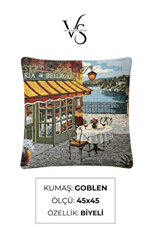  Jakarlı Dokuma Goblen Kırlent Kılıfı – 45x45 cm Biyeli ve Çift Taraflı Dekoratif Yastık