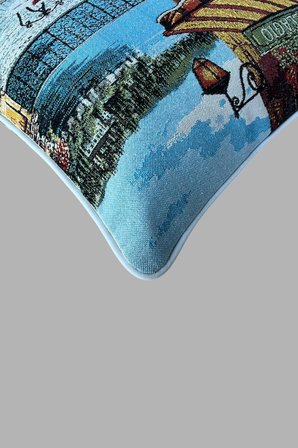 Kırlent Jakarlı Dokuma Goblen Kumaş - 45x45cm Biyeli Çift Taraflı Dekoratif Kırlent Kılıfı