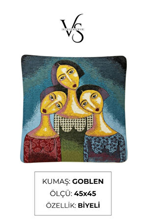 Jakarlı Dokuma Goblen Kırlent Kılıfı – 45x45 cm Biyeli ve Çift Taraflı Dekoratif Yastık