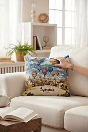  Jakarlı Dokuma Goblen Kırlent Kılıfı – 45x45 cm Biyeli ve Çift Taraflı Dekoratif Yastık