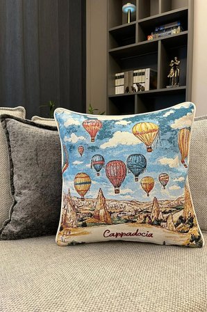 Kırlent Jakarlı Dokuma Goblen Kumaş - 45x45cm Biyeli Çift Taraflı Dekoratif Kırlent Kılıfı
