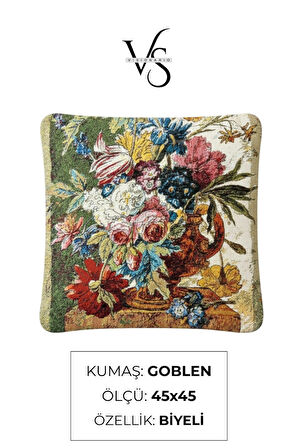 Jakarlı Dokuma Goblen Kırlent Kılıfı – 45x45 cm Biyeli ve Çift Taraflı Dekoratif Yastık