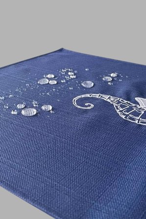 Kırlent Kılıfı 45x45 3'lü Set + 145x40 Runner Marin Nakışlı Deniz Atı Desen Su İtici Outdoor Keten