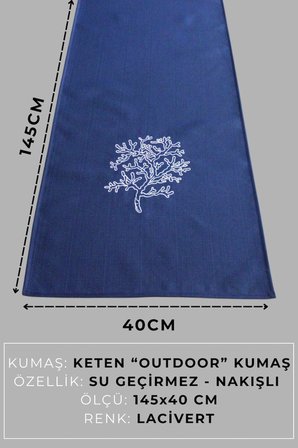 Kırlent Kılıfı 45x45 3'lü Set + 145x40 Runner Marin Nakışlı Yosun Desen Su İtici Outdoor Keten