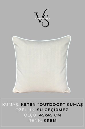 Kırlent Kılıfı 45x45 Su Geçirmez Outdoor Keten Beyaz Biyeli Tekne Bahçe Balkon