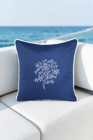 Kırlent Kılıfı 45x45 3'lü Set Marin Nakışlı Yosun Desen Su İtici Outdoor Keten Tekne Bahçe