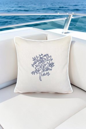 Kırlent Kılıfı 45x45 3'lü Set Marin Nakışlı Yosun Desen Su İtici Outdoor Keten Tekne Bahçe
