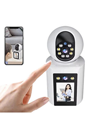 Çift Lensli Monitörlü Full HD Alarmlı Akıllı Bebek ve Ev/Ofis Güvenlik Kamerası