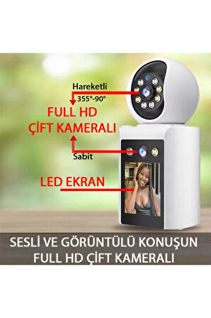 Çift kameralı Monitörlü Full HD Alarmlı ev ofis bebek Güvenlik kamerası
