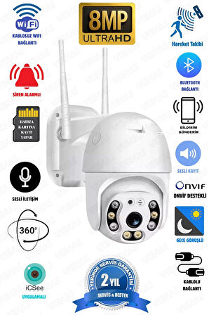 Ultra Hd 4k 4mp Alarmlı Hareket Takipli Kablosuz Wifi  Dış Ortam Akıllı Güvenlik Kamerası