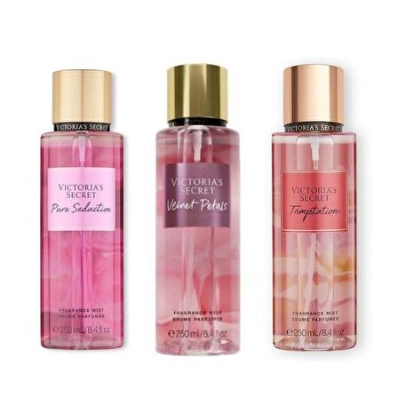VICTORIA'S SECRET Pure Seduction-Velvet Petals-Temptation Vücut Spreyi Üçlü Set