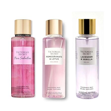 VICTORIA'S SECRET Pure Seduction-Pomegranate&Lotus-Lavender&Vanilla Vücut Spreyi Üçlü Set