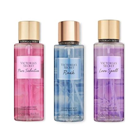 VICTORIA'S SECRET Pure Seduction-Rush-Love Spell Vücut Spreyi Üçlü Set