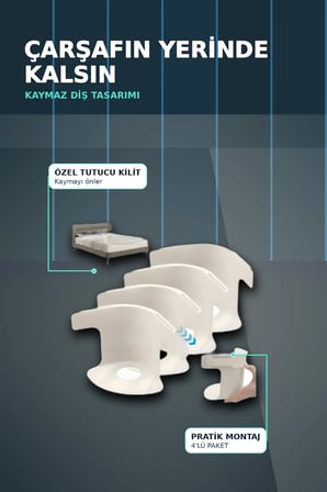 4'lü Şeffaf Çarşaf ve Yorgan Sabitleyici – Kaymaz Dişli Tasarım, Ev Temizliği İçin Pratik Çözüm