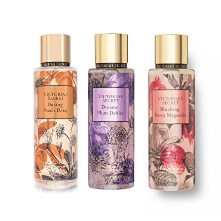 VICTORIA'S SECRET Daring Peach Daisy-Blushing Berry Magnolia-Dreamy Plum Dahlia Vücut Spreyi Üçlü Set