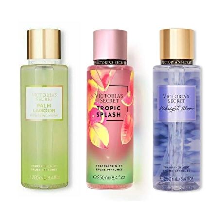 VICTORIA'S SECRET Palm Lagoon-Tropıc Splash-Midnight Bloom Vücut Spreyi Üçlü Set