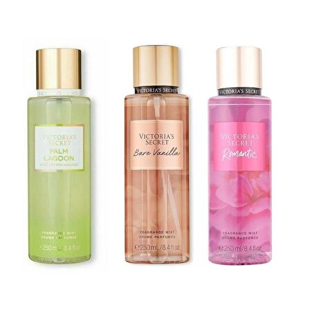 VICTORIA'S SECRET Palm Lagoon-Bare Vanilla-Romantic Vücut Spreyi Üçlü Set