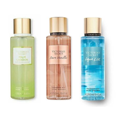 VICTORIA'S SECRET Palm Lagoon-Bare Vanilla-Aqua Kiss Vücut Spreyi Üçlü Set
