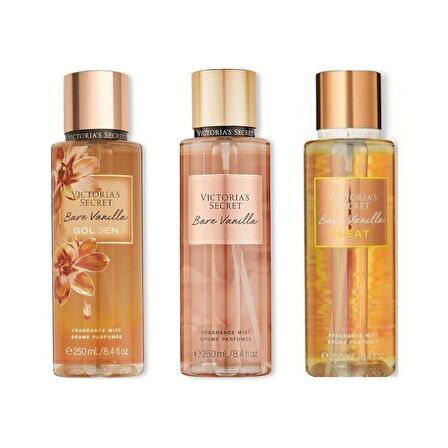 VICTORIA'S SECRET Bare Vanilla Golden-Bare Vanilla-Bare Vanilla Heat Vücut Spreyi Üçlü Set