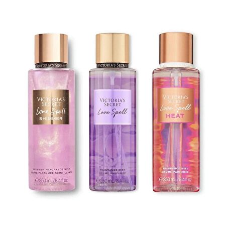 VICTORIA'S SECRET Love Spell Işıltılı-Love Spell-Love Spell Heat Vücut Spreyi Üçlü Set