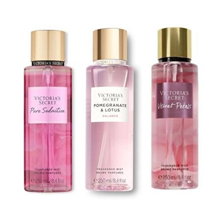 VICTORIA'S SECRET Pure Seduction-Pomegranate ve Lotus-Velvet Petals Vücut Spreyi Üçlü Set