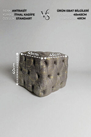 BEST İthal Kadife Babyface Kumaş Varak Baskı Küp Puf - Modern Ve Şık Oturma & Dekoratif Kullanım