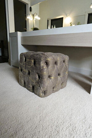 BEST İthal Kadife Babyface Kumaş Varak Baskı Küp Puf - Modern Ve Şık Oturma & Dekoratif Kullanım