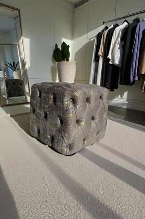 BEST İthal Kadife Babyface Kumaş Varak Baskı Küp Puf - Modern Ve Şık Oturma & Dekoratif Kullanım