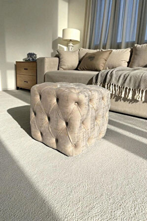 BEST İthal Kadife Babyface Kumaş Varak Baskı Küp Puf - Modern Ve Şık Oturma & Dekoratif Kullanım