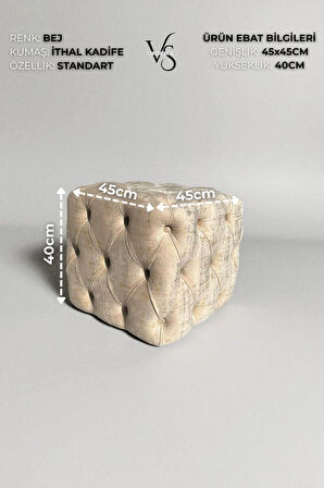 BEST İthal Kadife Babyface Kumaş Varak Baskı Küp Puf - Modern Ve Şık Oturma & Dekoratif Kullanım