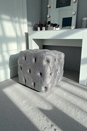 BEST İthal Kadife Babyface Kumaş Varak Baskı Küp Puf - Modern Ve Şık Oturma & Dekoratif Kullanım