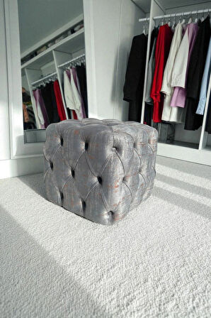 BEST İthal Kadife Babyface Kumaş Varak Baskı Küp Puf - Modern Ve Şık Oturma & Dekoratif Kullanım