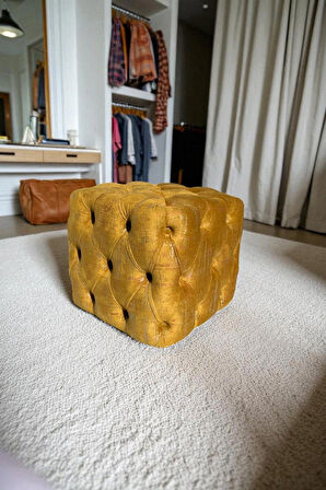 BEST İthal Kadife Babyface Kumaş Varak Baskı Küp Puf - Modern Ve Şık Oturma & Dekoratif Kullanım