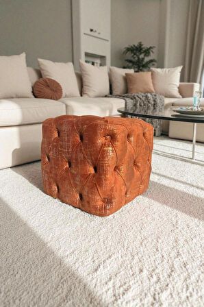 BEST İthal Kadife Babyface Kumaş Varak Baskı Küp Puf - Modern Ve Şık Oturma & Dekoratif Kullanım