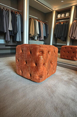 BEST İthal Kadife Babyface Kumaş Varak Baskı Küp Puf - Modern Ve Şık Oturma & Dekoratif Kullanım