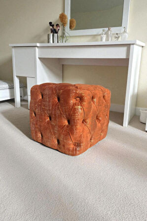 BEST İthal Kadife Babyface Kumaş Varak Baskı Küp Puf - Modern Ve Şık Oturma & Dekoratif Kullanım