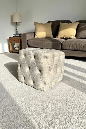 BEST İthal Kadife Babyface Kumaş Varak Baskı Küp Puf - Modern Ve Şık Oturma & Dekoratif Kullanım