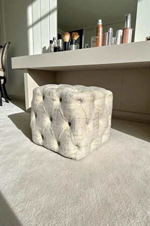 BEST İthal Kadife Babyface Kumaş Varak Baskı Küp Puf - Modern Ve Şık Oturma & Dekoratif Kullanım