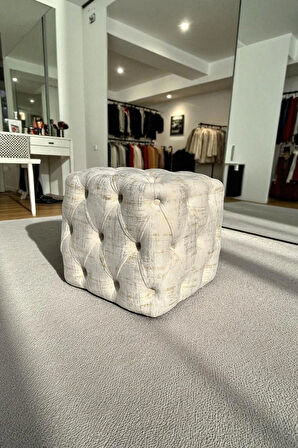 BEST İthal Kadife Babyface Kumaş Varak Baskı Küp Puf - Modern Ve Şık Oturma & Dekoratif Kullanım