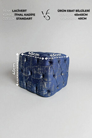 BEST İthal Kadife Babyface Kumaş Varak Baskı Küp Puf - Modern Ve Şık Oturma & Dekoratif Kullanım