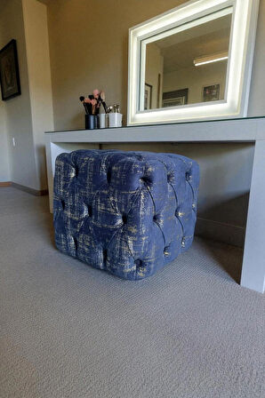 BEST İthal Kadife Babyface Kumaş Varak Baskı Küp Puf - Modern Ve Şık Oturma & Dekoratif Kullanım