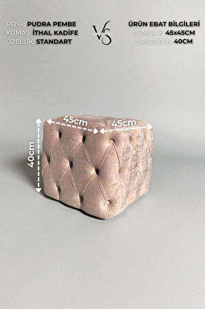 BEST İthal Kadife Babyface Kumaş Varak Baskı Küp Puf - Modern Ve Şık Oturma & Dekoratif Kullanım