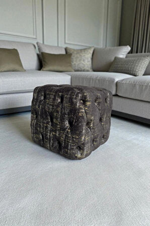 BEST İthal Kadife Babyface Kumaş Varak Baskı Küp Puf - Modern Ve Şık Oturma & Dekoratif Kullanım