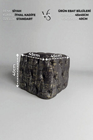 BEST İthal Kadife Babyface Kumaş Varak Baskı Küp Puf - Modern Ve Şık Oturma & Dekoratif Kullanım